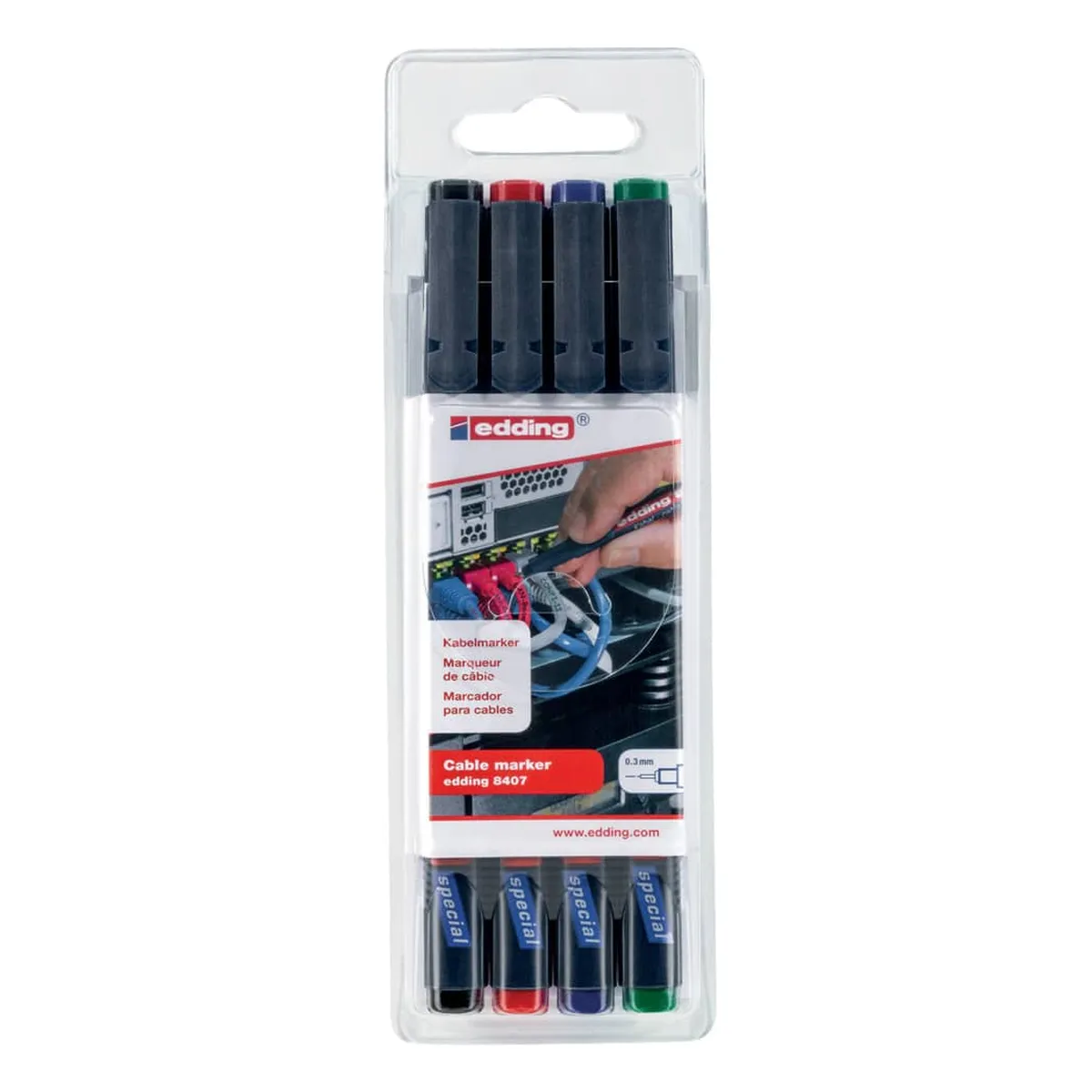 Edding 8407 Kabelmarker - 0,3 mm, permanent, 4er-Set sortiert