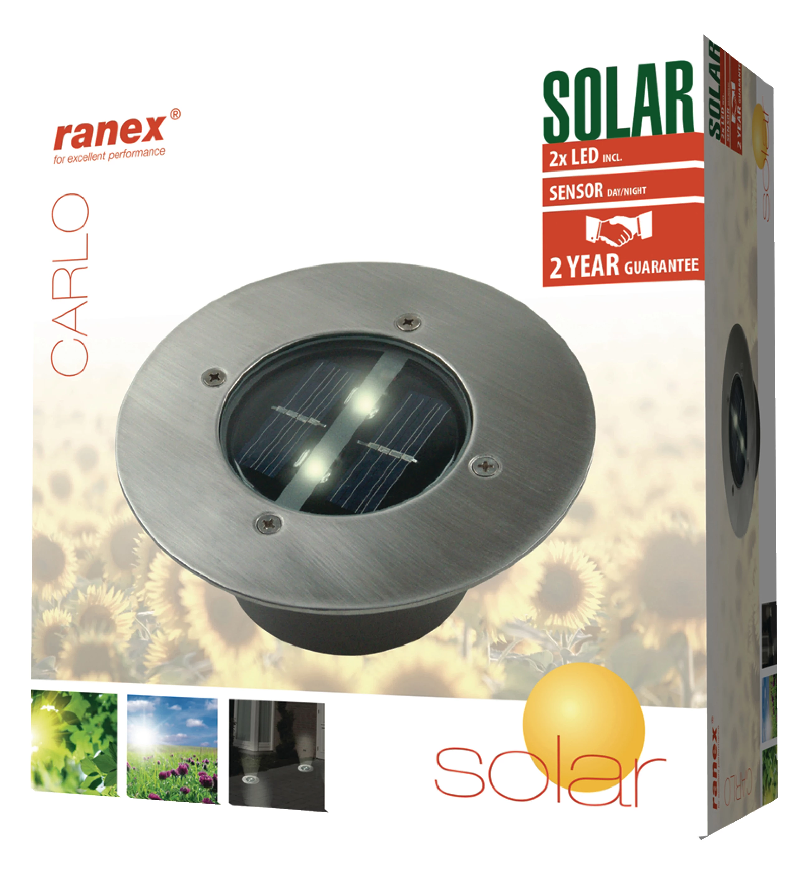 Solar-Bodenstrahler 2 LED Rund