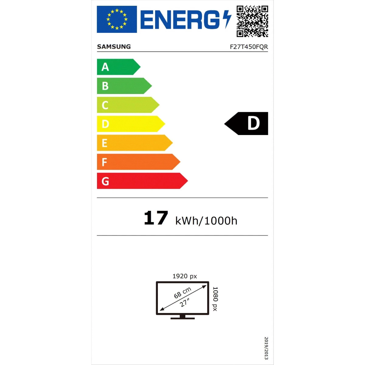 68cm/27'' (1920x1080) Samsung F27T450FQR 16:9 5ms 2xHDMI DisplayPort VESA Pivot Full HD Black