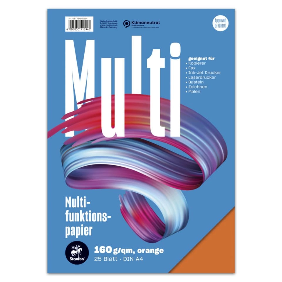 Staufen Multifunktionspapier 7X PLUS - A4, 160 g/qm, orange, 25 Blatt