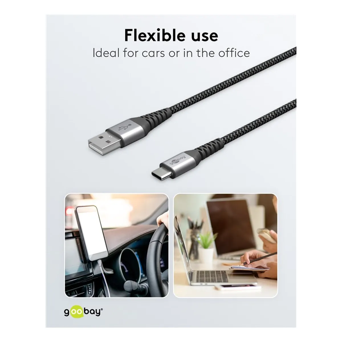 Goobay USB-C™ auf USB-A Textilkabel mit Metallsteckern (space grau/silber) 1 m