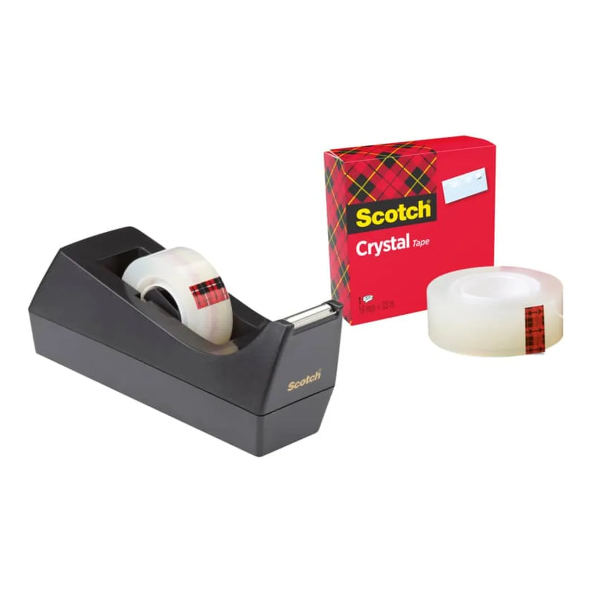 Scotch Tischabroller Sparset C38 - inkl. 1 Rolle Crystal Clear Klebefilm 600, schwarz