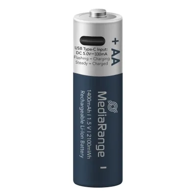 MediaRange wiederaufladbare USB-C Li-Ion Batterien, Mignon AA I 1.5V I 1.400mAh, 4er Pack