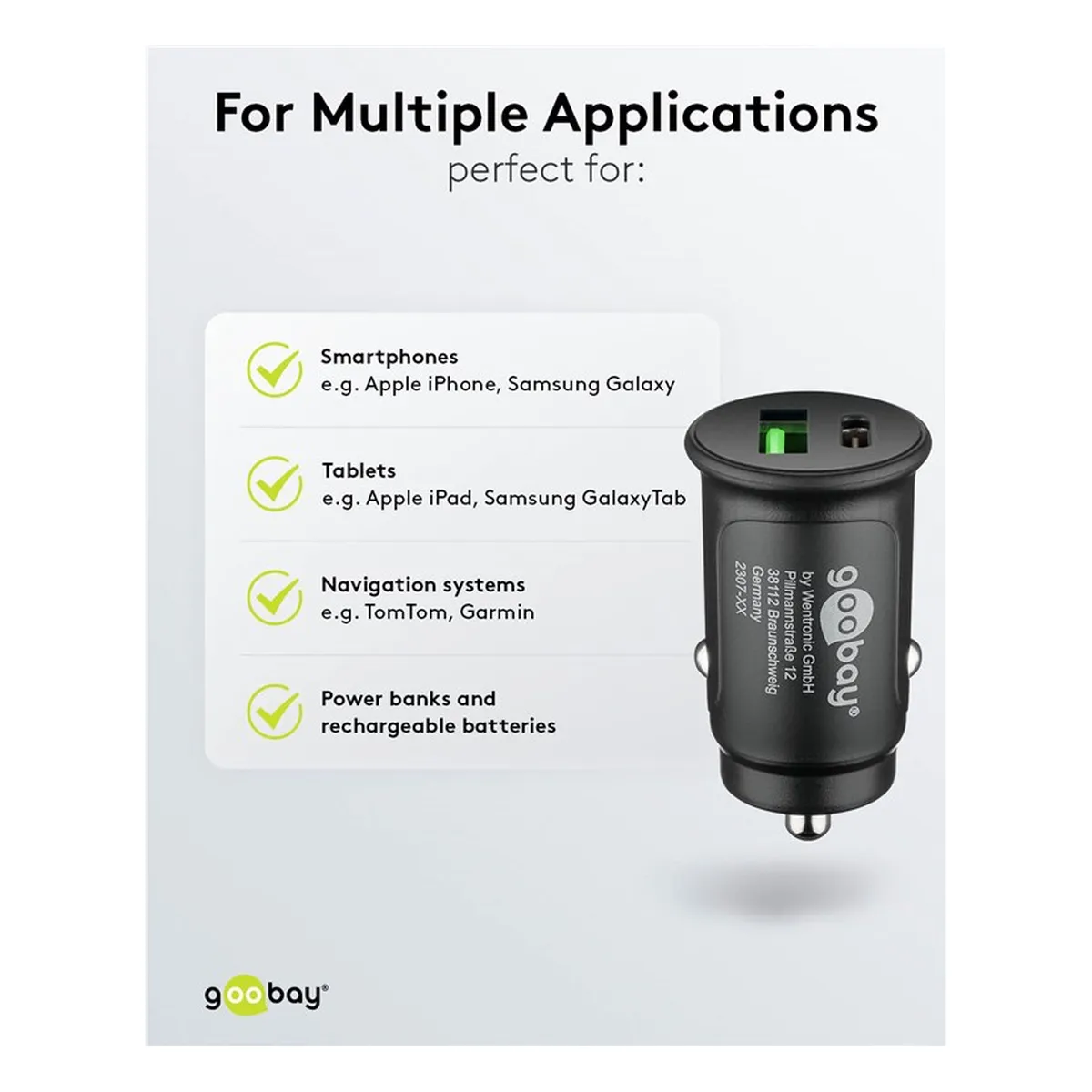 Goobay Dual-USB Auto Schnellladegerät USB-C™ PD (Power Delivery)