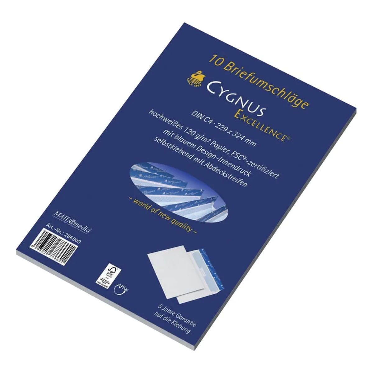Cygnus Excellence Briefumschlag C4, haftkebend, weiß, Offset 100g, 10 Stück
