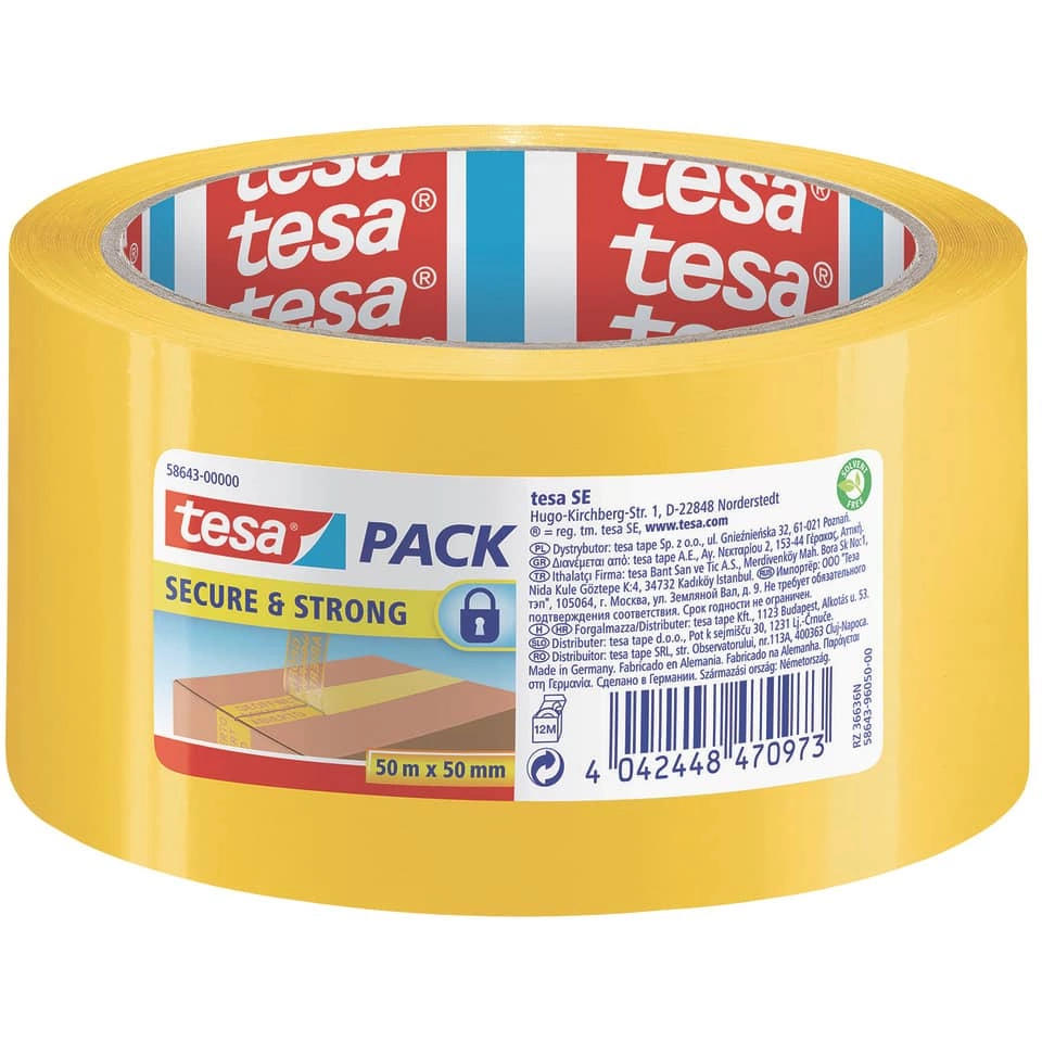 Packband tesapack® Secure & Strong - 50 mm x 50m, gelb