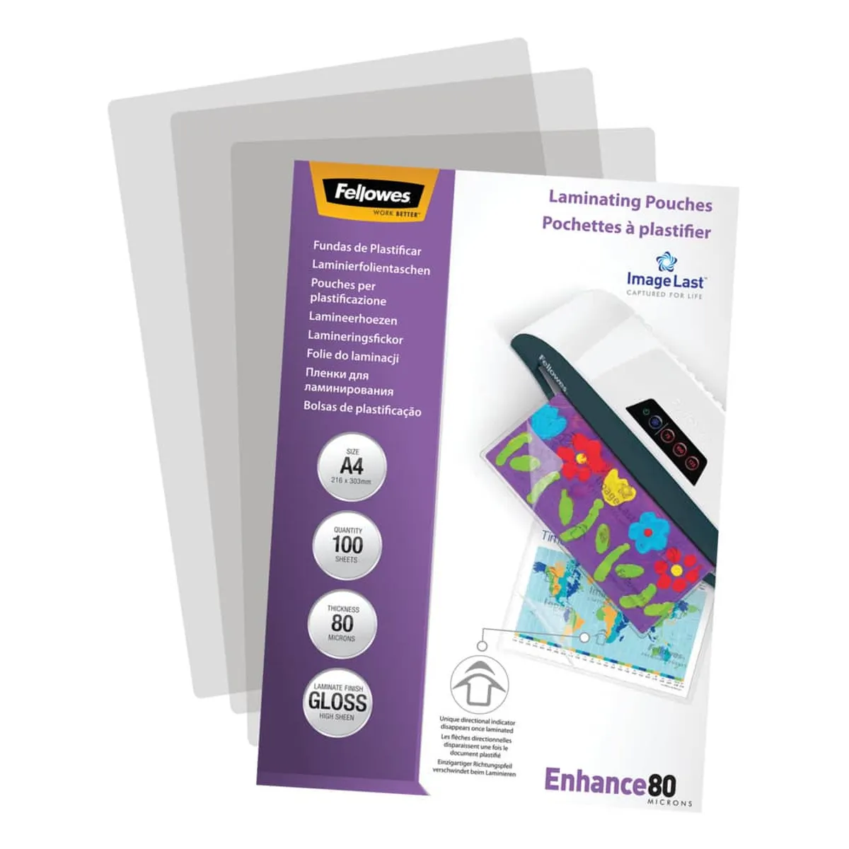Fellowes Laminierfolie Enhance - A4, glänzend, 80 mym, 100 Stück