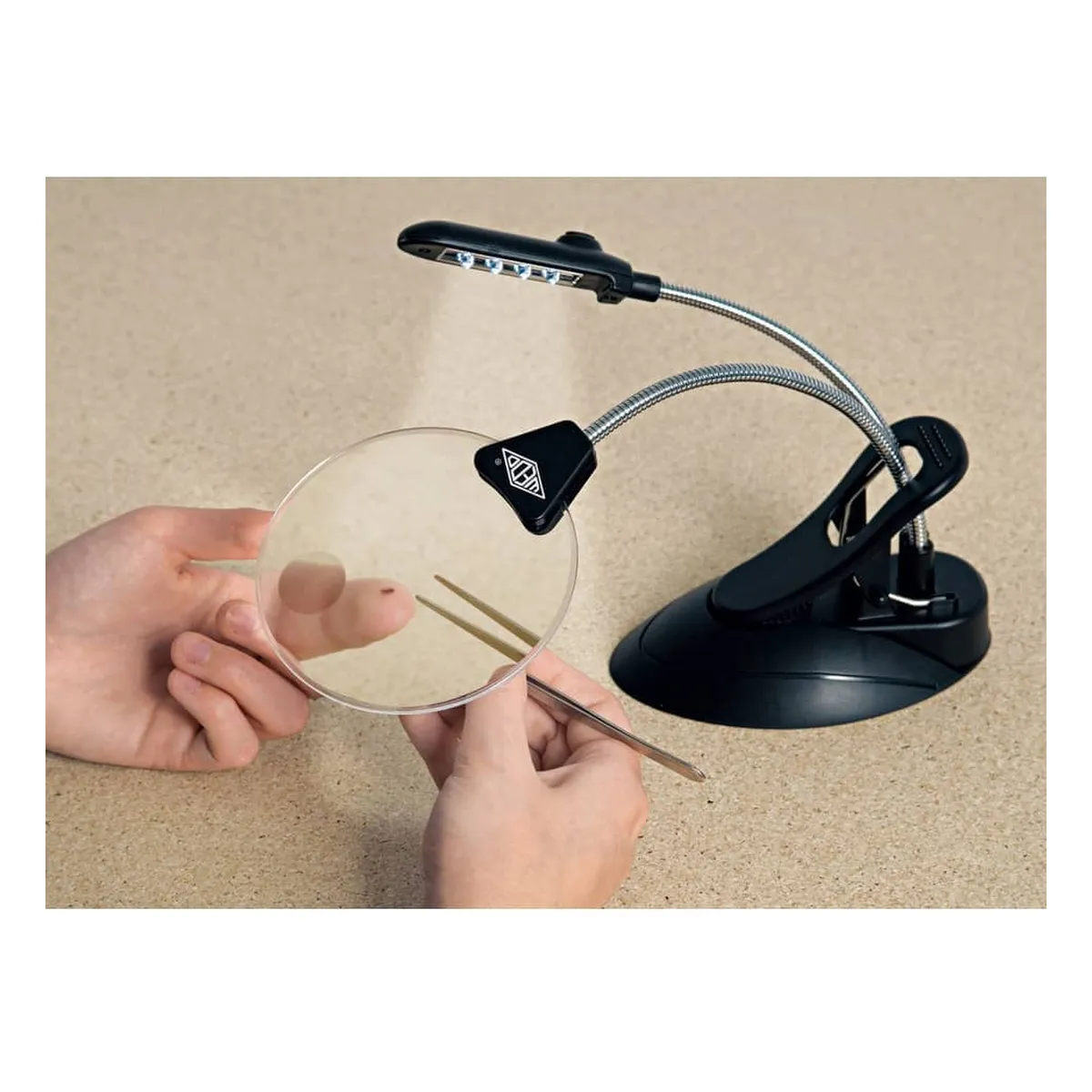 WEDO Tischlupe Ø 10,2 cm mit LED-Licht - 2-/4-fach, schwarz