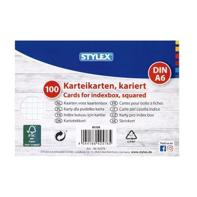 Karteikarten, DIN A6, kariert, 100 Stück, FSC