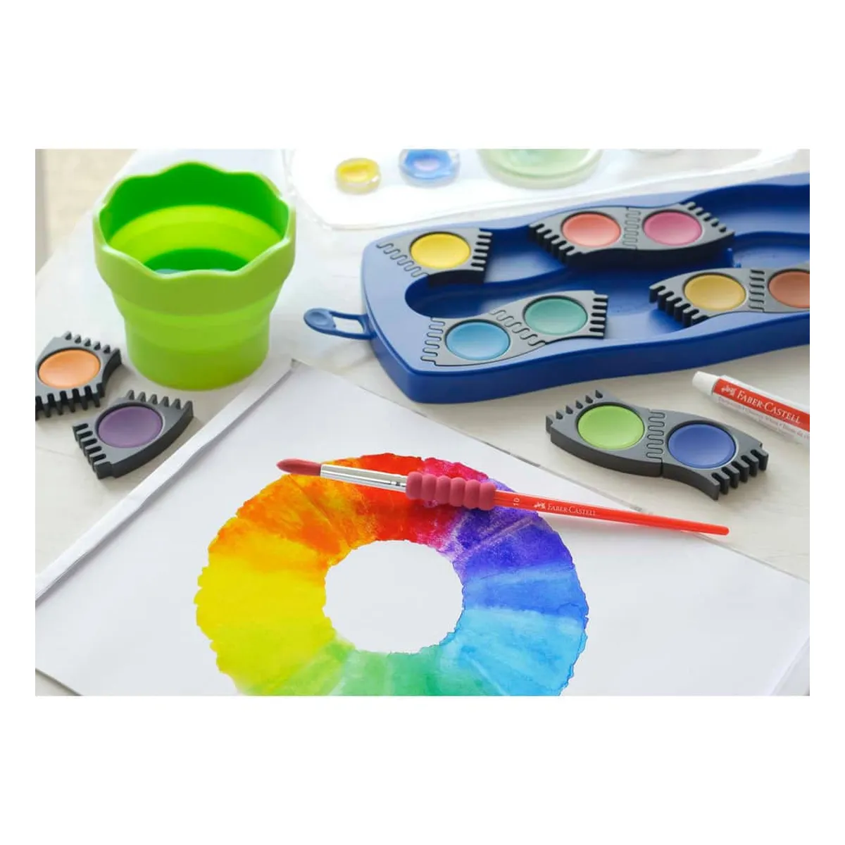 Faber-Castell CONNECTOR Farbkasten - 12 Farben, inkl. Deckweiß, blau