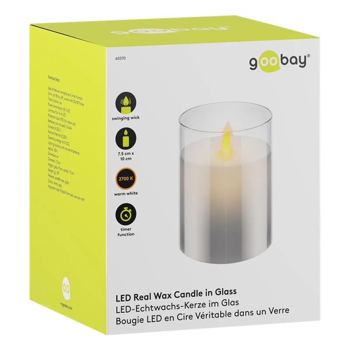 Goobay LED-Echtwachs-Kerze im Glas, 7,5 x 10 cm