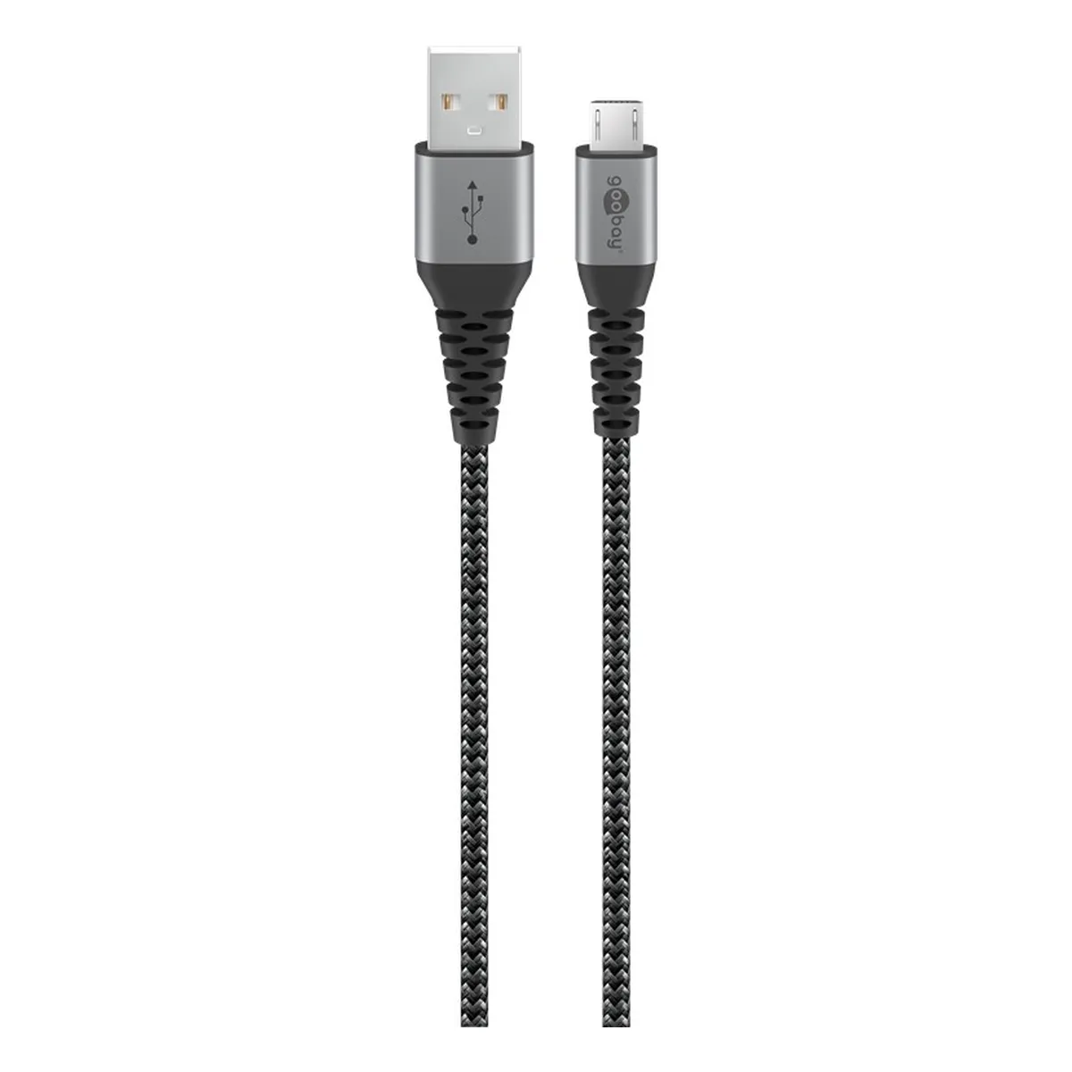 Goobay Micro-USB auf USB-A Textilkabel mit Metallsteckern (space grau/silber) 0,5m