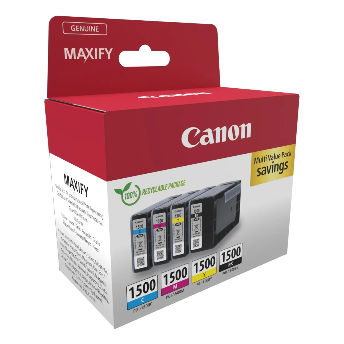 Druckerpatronen MultiPack Canon PGI-1500 schwarz cyan magenta gelb 25,9 ml | 1.300 Seiten (9218B006)