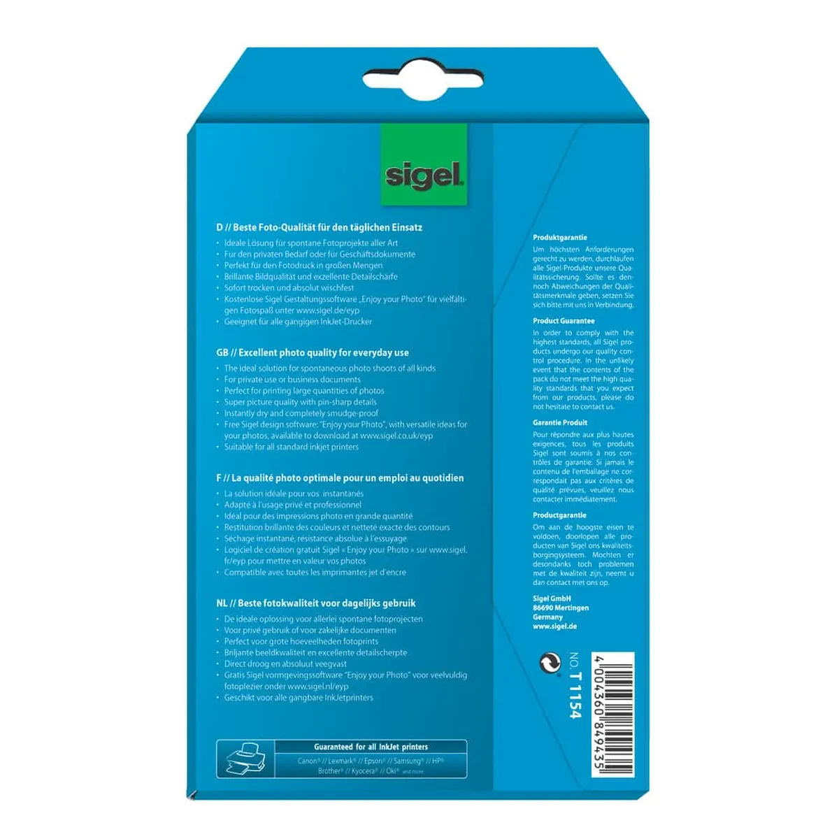 Sigel InkJet-Everyday Photo-Papier - 10x15 cm, hochglänzend, 195 g/qm, 50+50 Blatt
