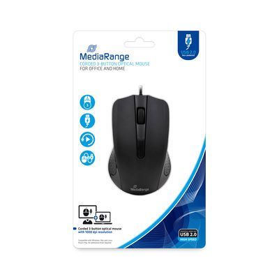 MediaRange kabelgebundene 3-Tasten Maus, mit optischem Sensor, schwarz