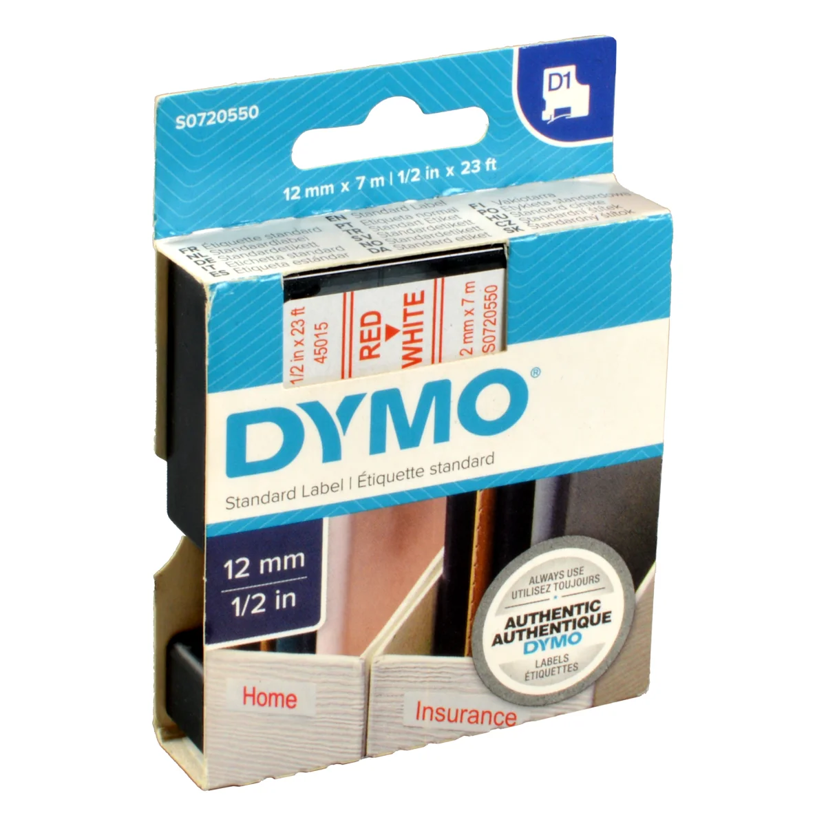 Dymo Label Band D1 45015 (S0720550) rot auf weiß  12mm x 7m