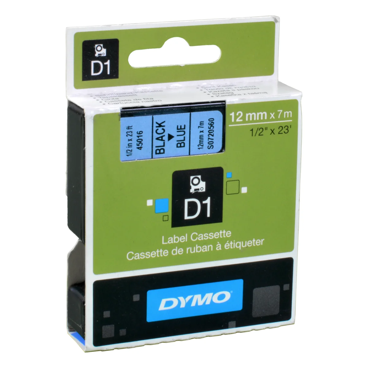 Dymo Label Band D1 45016 (S0720560) schwarz auf blau  12mm x 7m