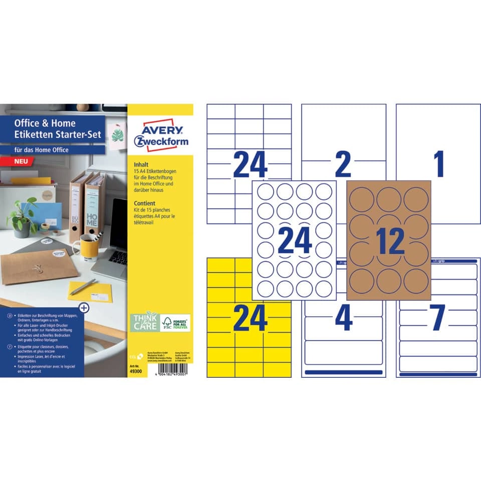 Avery Zweckform Home Office Etiketten Starter-Set - 189 Etiketten, sortiert