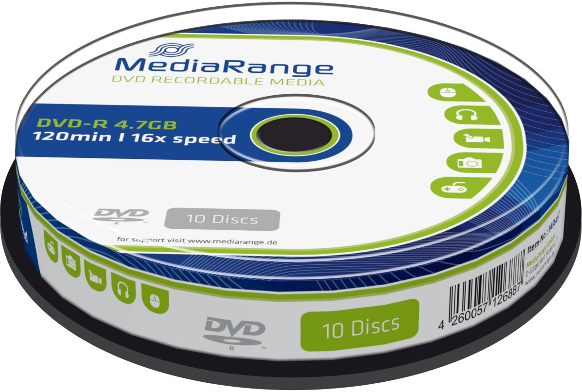 DVD-R - 4.7GB/120Min, 16-fach/Spindel, Packung mit 10 Stück