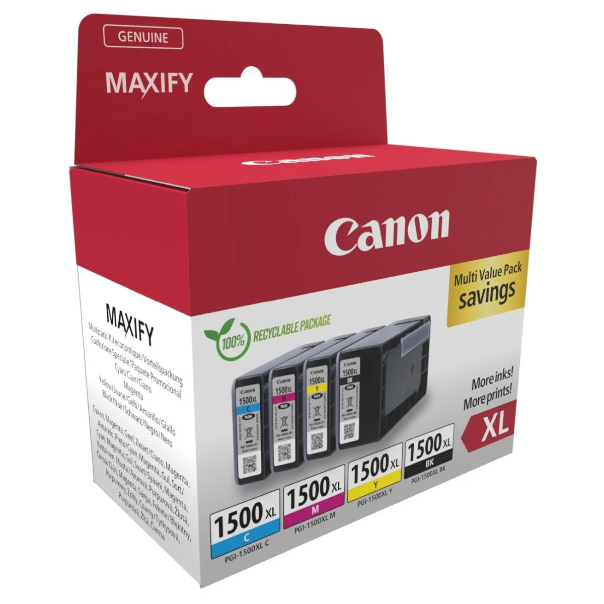 Druckerpatronen MultiPack Canon PGI-1500 XLCMYBK schwarz cyan magenta gelb 70 ml (9182B010)