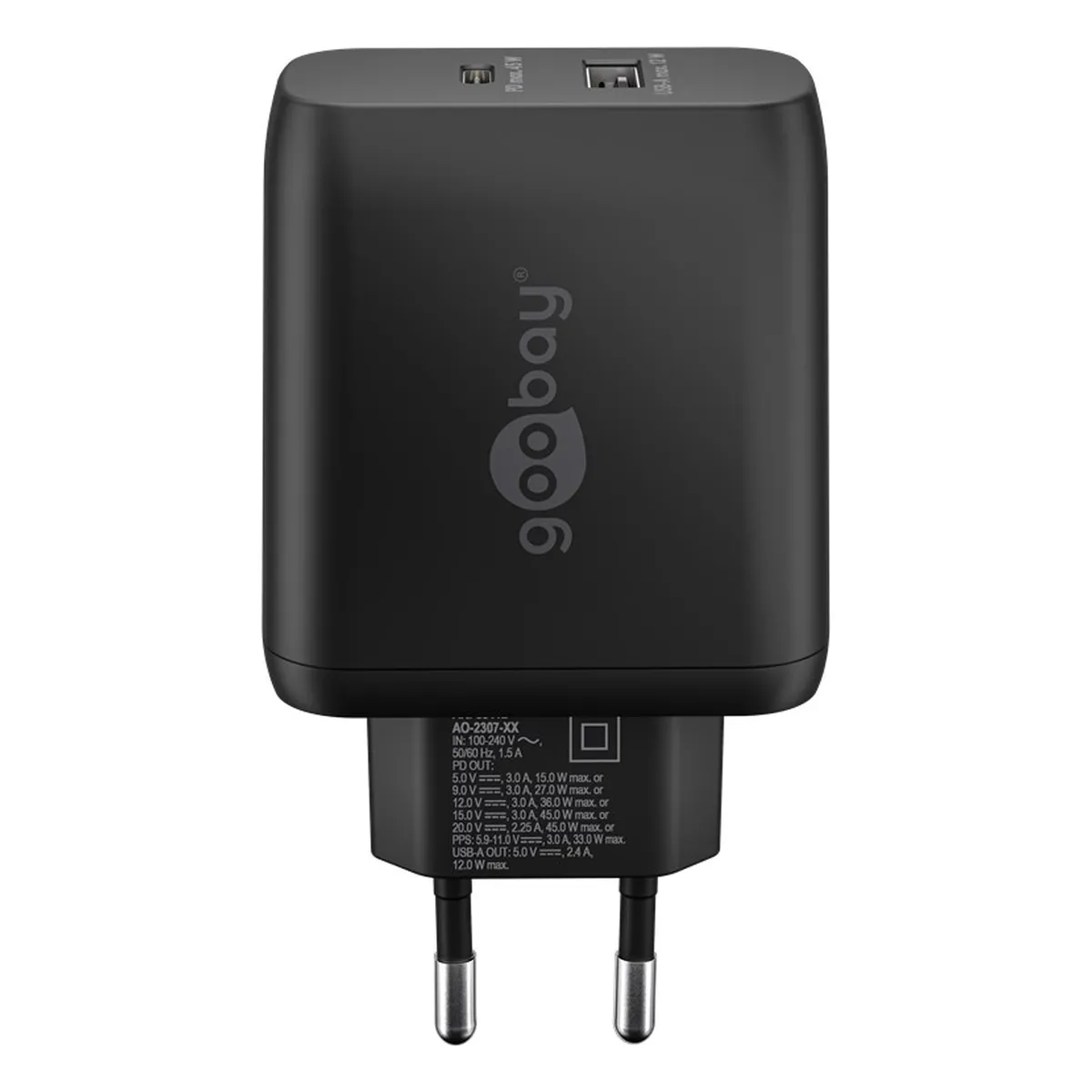 Goobay Dual-USB-Schnellladegerät PD/QC (45 W) schwarz
