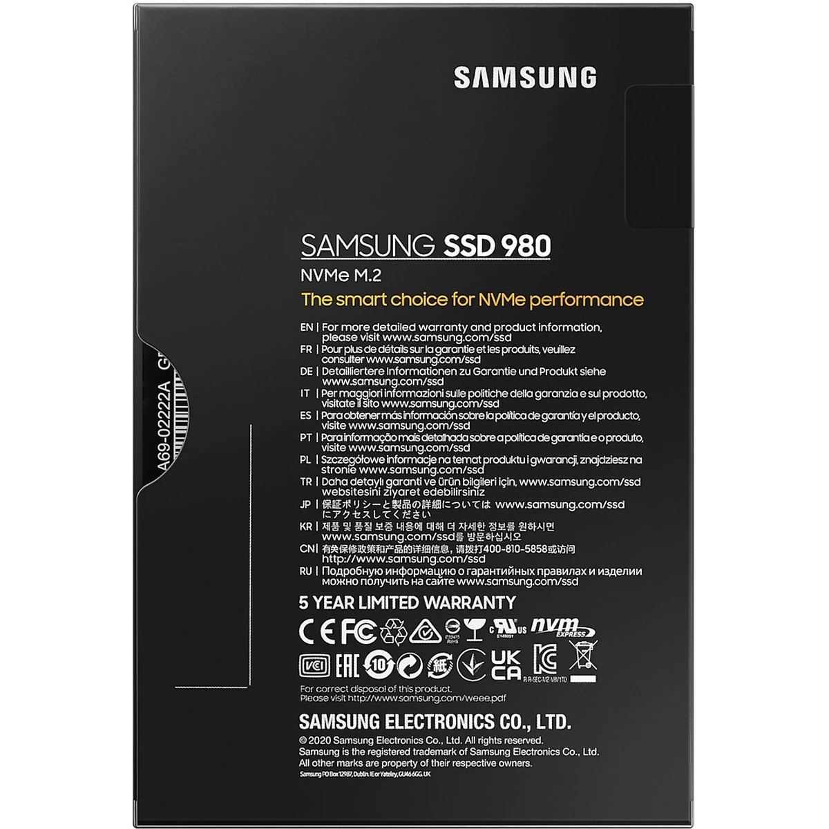 Samsung SSD M.2 500GB 980 NVMe PCIe 3.0 x 4 retail