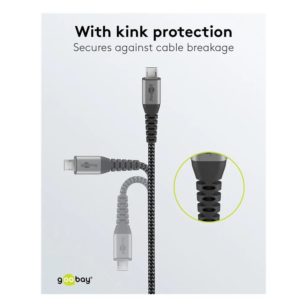 Goobay Micro-USB auf USB-A Textilkabel mit Metallsteckern (space grau/silber) 0,5m