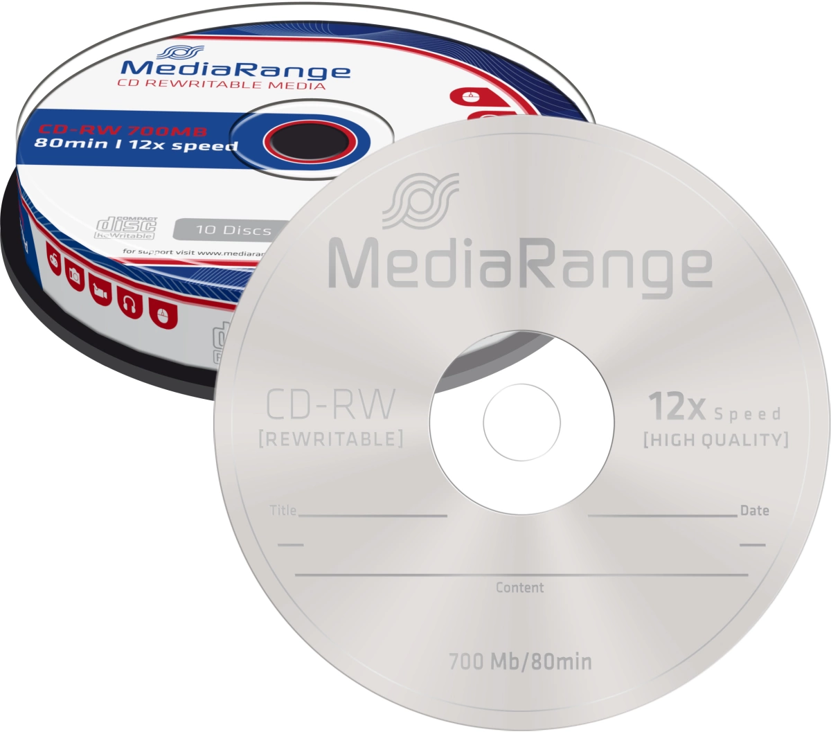 CD-RW Rewritables - 700MB/80Min, 12-fach/Spindel, Packung mit 10 Stück