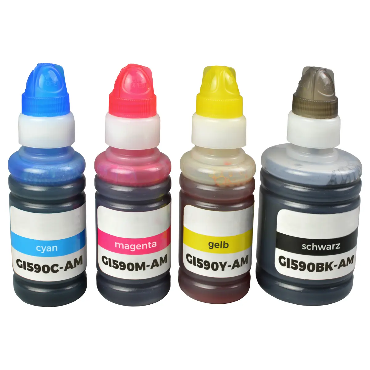 Canon GI-590 - alternatives Tinten Multipack schwarz cyan magenta gelb 1x 140 ml | 6.100 Seiten, 3x 70 ml | 7.000 Seiten (CMY) - Digital Revolution