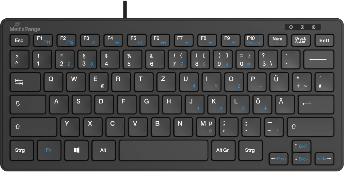 MediaRange kabelgebundene Kompakt-Tastatur mit 78 ultraflachen Tasten, QWERTZ, schwarz