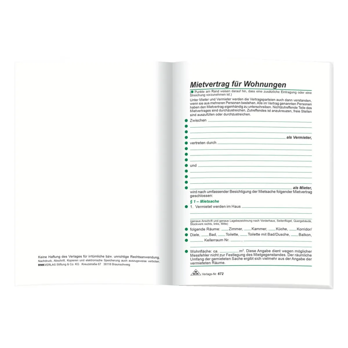 RNK Verlag Mietbuch Wohnungsmietvertrag, 32 Seiten, Maße (BxH): 12 x 17 cm
