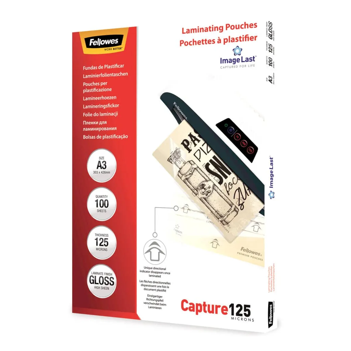 Fellowes Laminierfolie Capture - A3, glänzend, 125 mym, 100 Stück