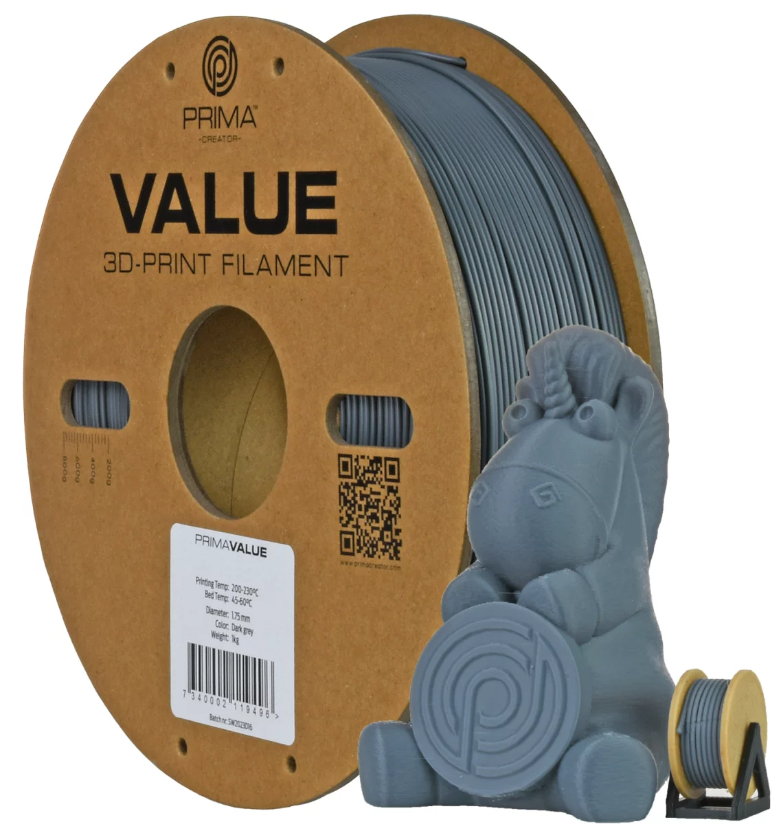 PrimaFilaments PrimaValue™ ABS - 1.75mm - 1 kg - dunkelgrau