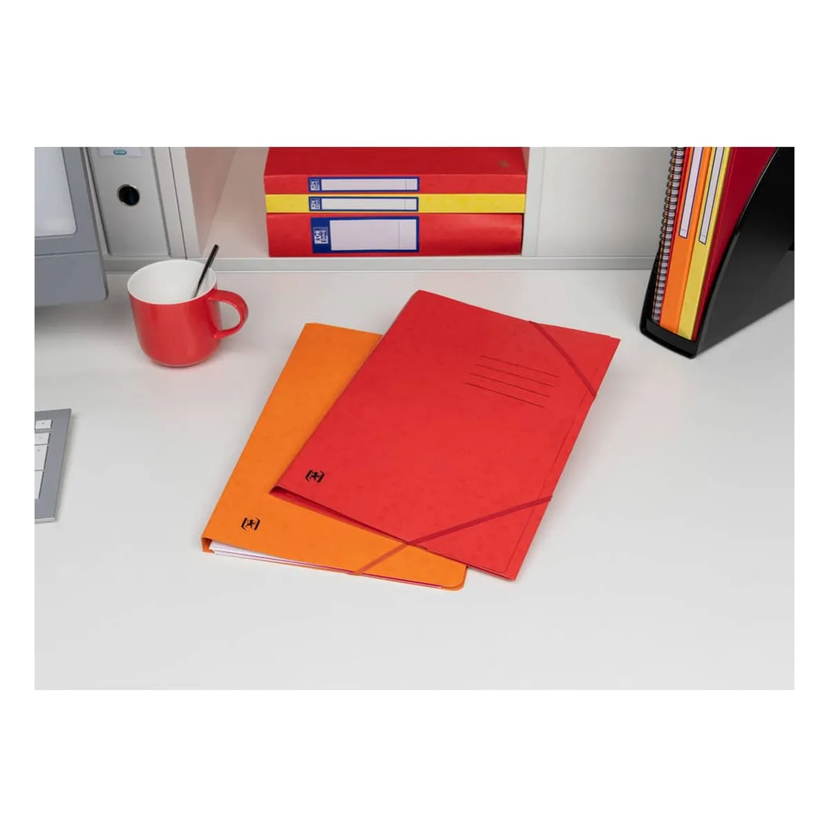 OXFORD Eckspannmappe TOP FILE+ - A4, 390 g/qm, Karton, Gummizug, rot