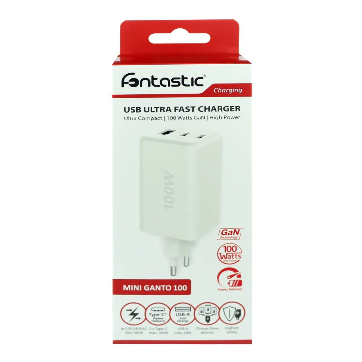Fontastic Netzteil GAN 100W, 2 x Typ-C + USB-A weiß