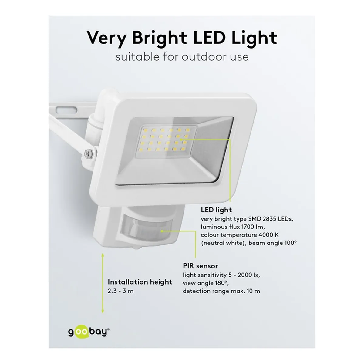 Goobay LED-Außenstrahler, 20 W, mit Bewegungsmelder