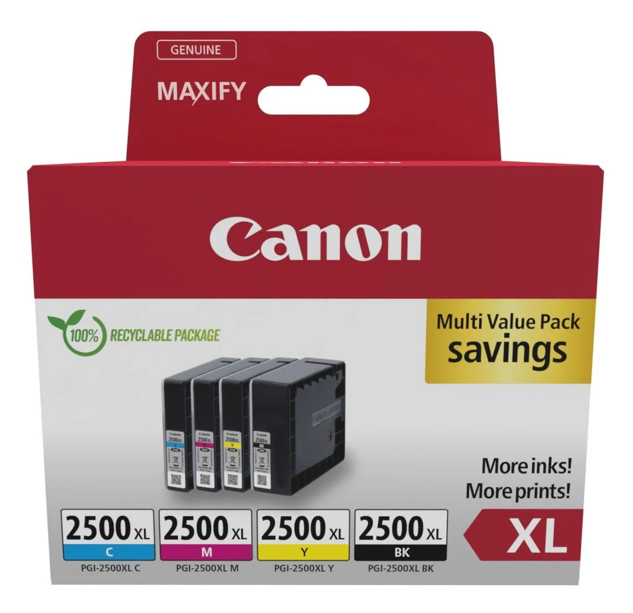 Druckerpatronen MultiPack Canon PGI-2500 XLBKCMY schwarz cyan magenta gelb 128,8 ml | 2.500 Seiten + 3x 1.755 Seiten (9254B004)