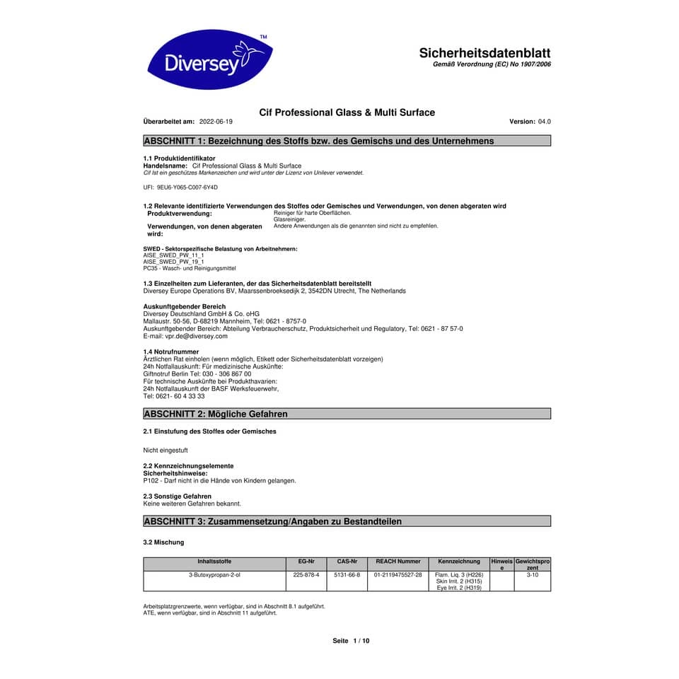CIF Glas-und Oberflächenreiniger Professional -750ml