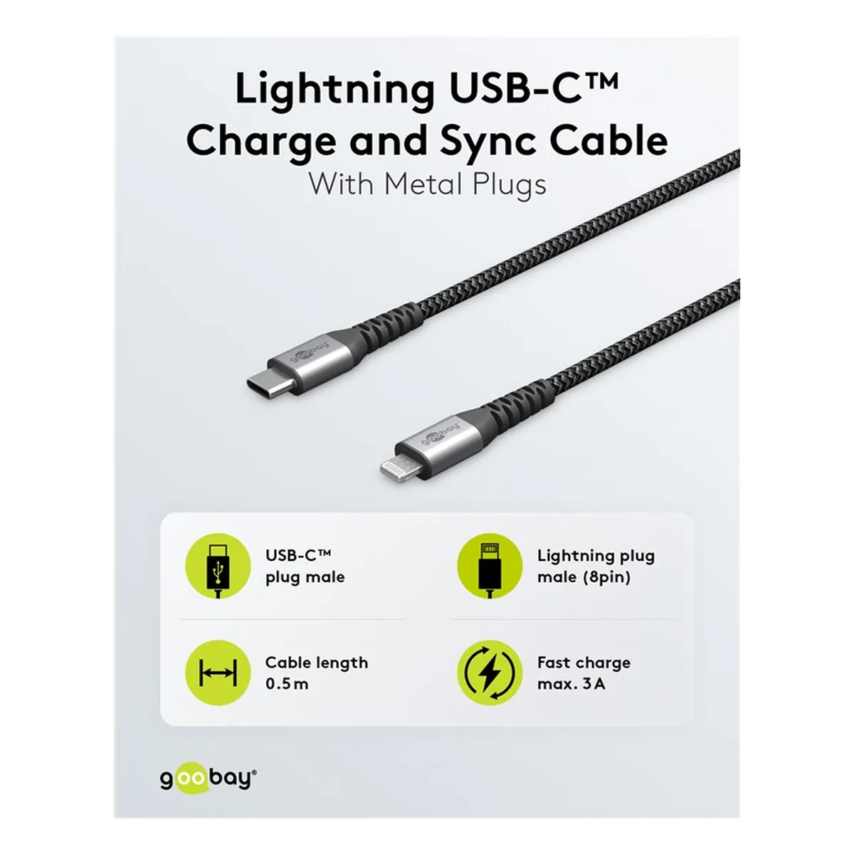 Goobay Lightning USB-C™ Lade- und Synchronisations Vollmetall-Kabel 2m