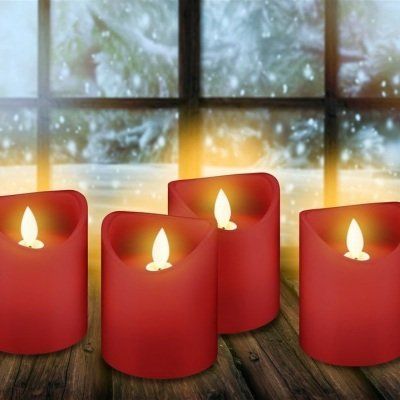Goobay 4er Set LED-Echtwachs-Kerzen, rot