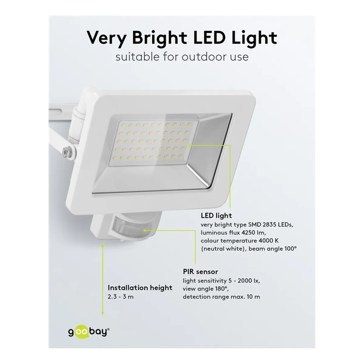 Goobay LED-Außenstrahler, 10 W, mit Bewegungsmelder