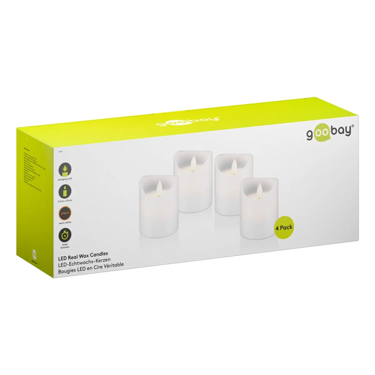 Goobay 4er-Set LED-Echtwachskerzen, weiß