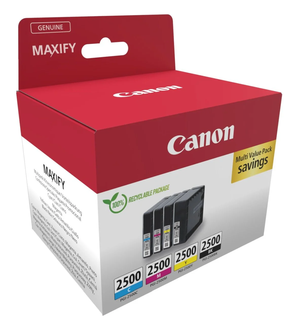 Druckerpatronen MultiPack Canon PGI-2500 BKCMY schwarz cyan magenta gelb 57,9 ml | 1.000 Seiten + 3x 700 Seiten (9290B004)