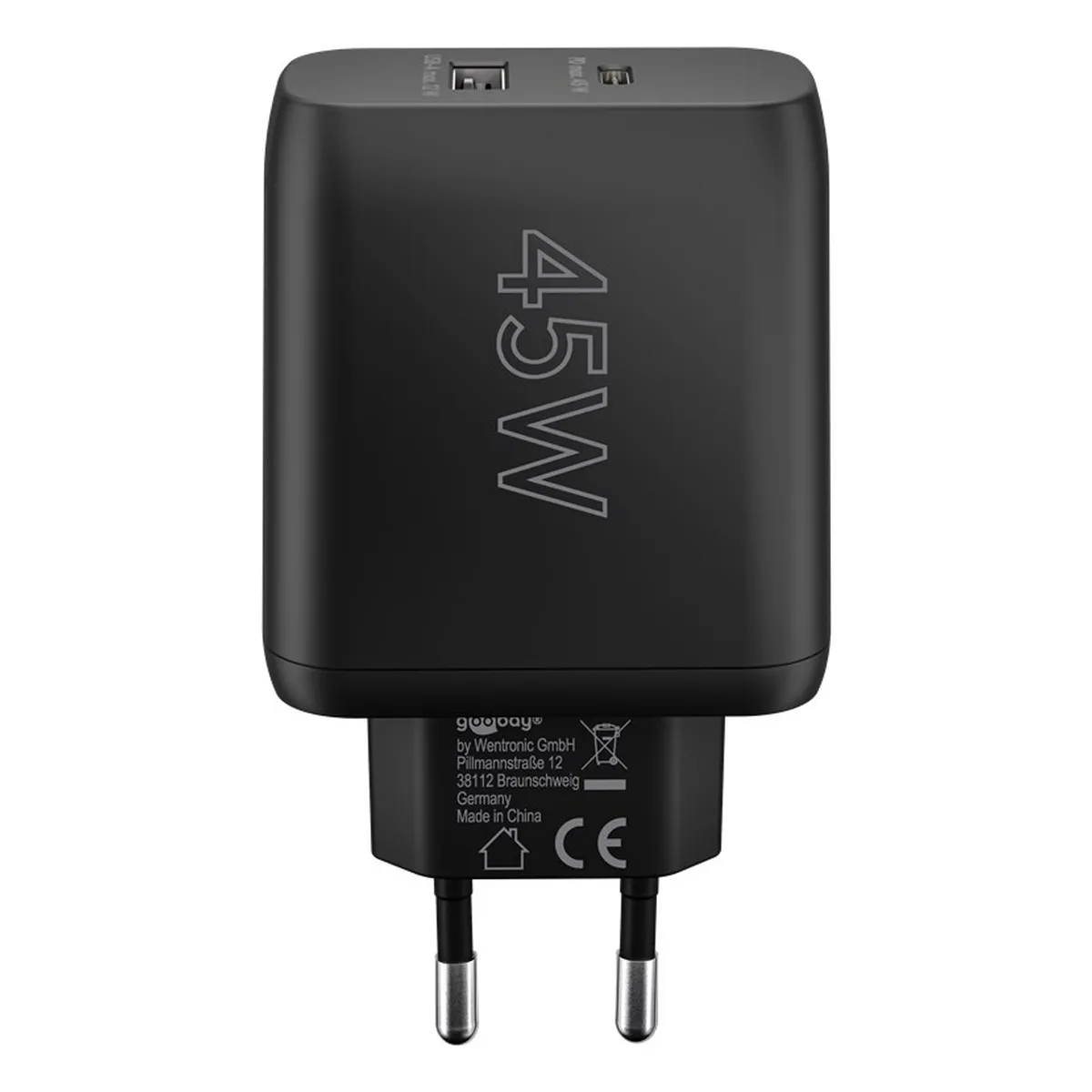 Goobay Dual-USB-Schnellladegerät PD/QC (45 W) schwarz