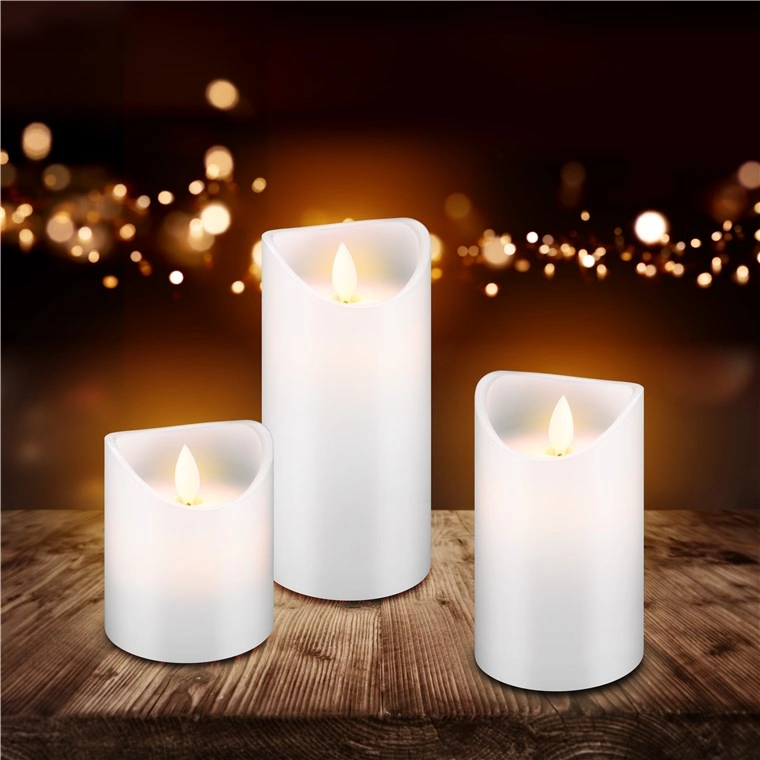 3er Set LED Echtwachs-Kerzen, weiß