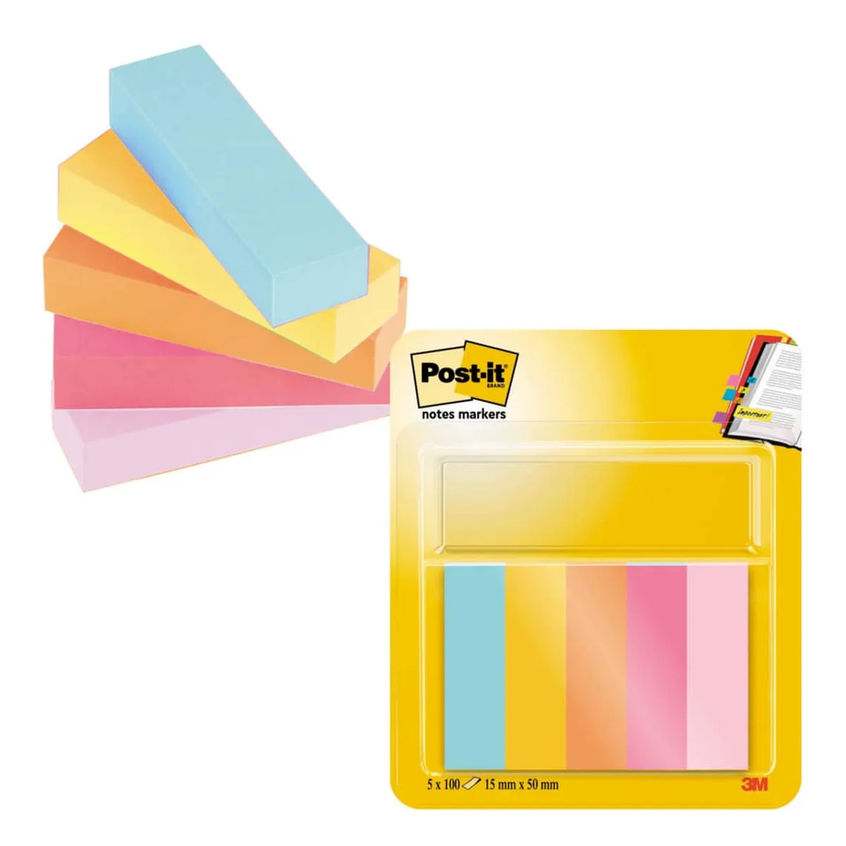 POST-IT Page Marker - 15 x 50 mm, sortiert, 5 x 50 Streifen