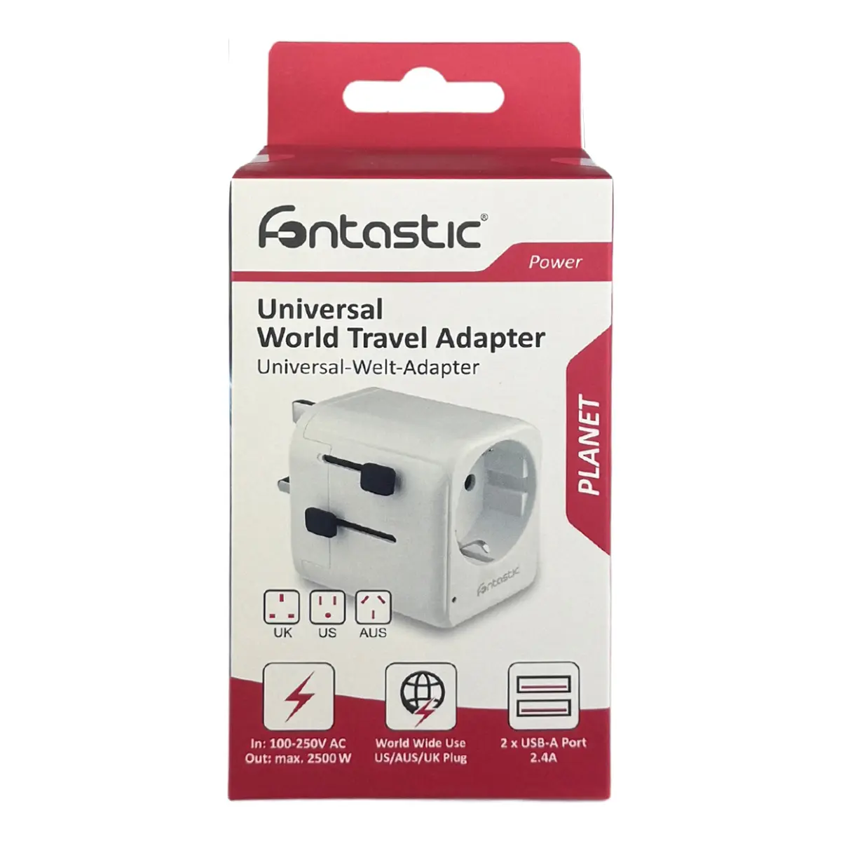 Fontastic Welt-Adapter Planet USB-Ports US/UK/AUS 100 Länder