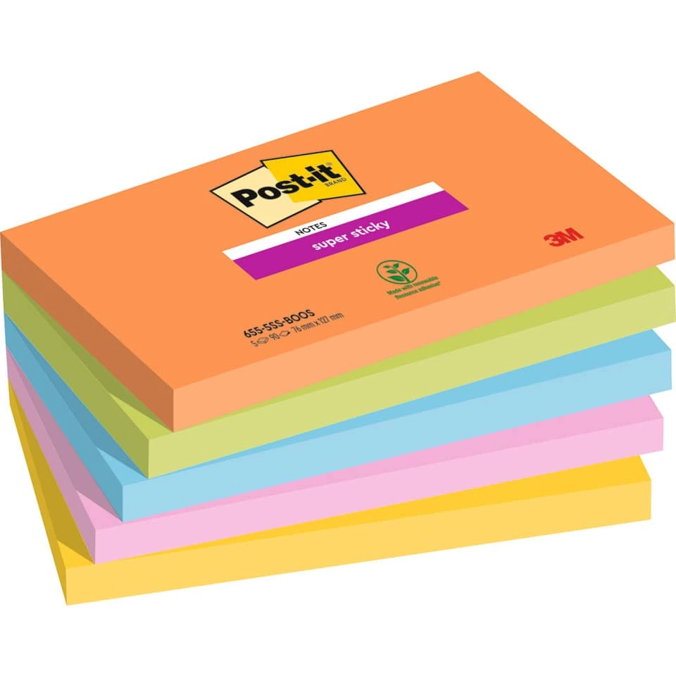 POST-IT Haftnotizblock Boost - 76 x 127 mm, 5x 90 Blatt, sortiert