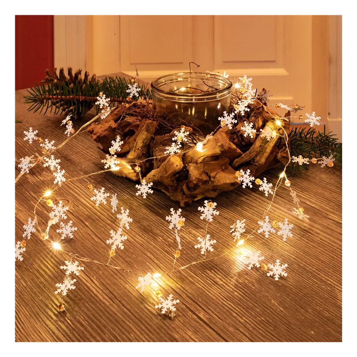 Goobay 10er LED-Silberdraht-Lichterkette 'Schneeflocken'