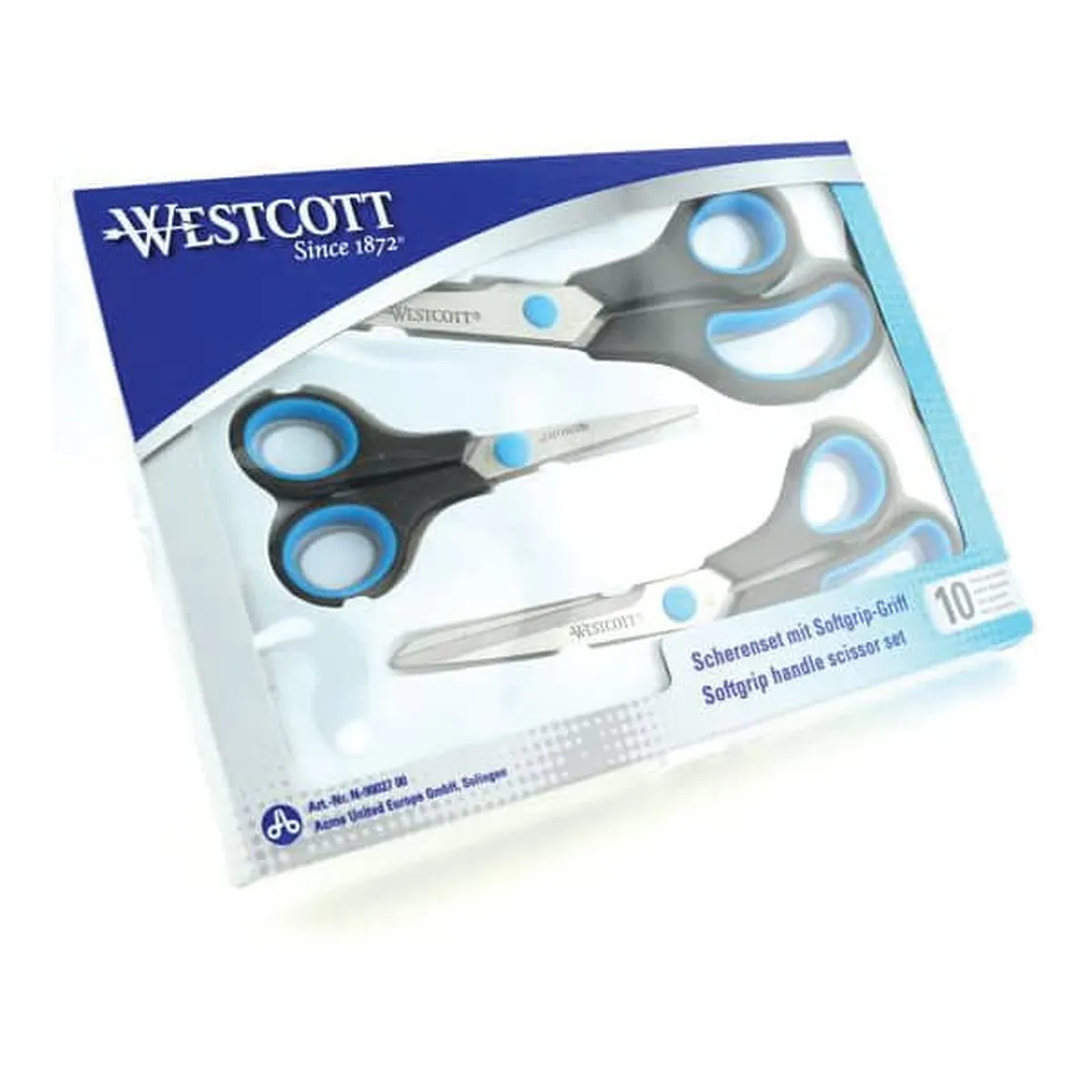 WESTCOTT Scherenset Easy Grip - rostfrei, spitz, 3tlg, blau/schwarz